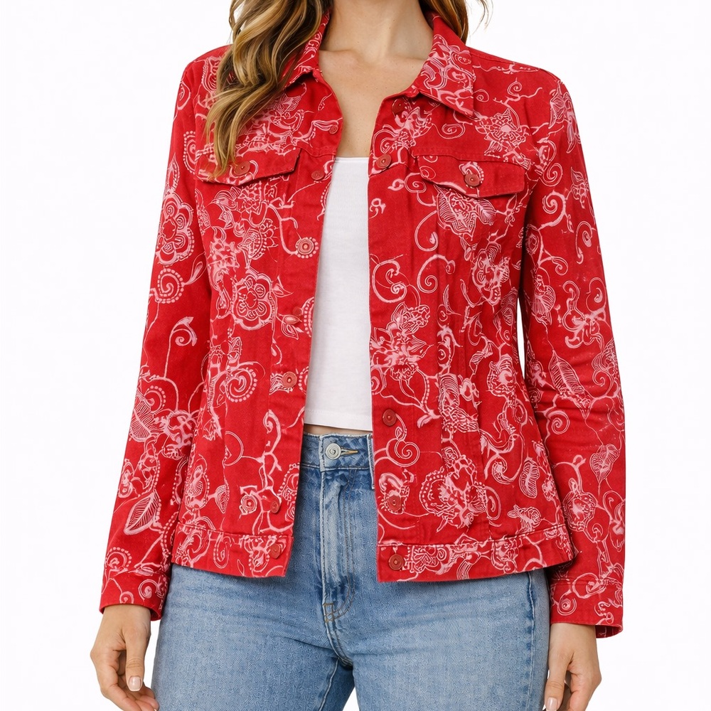 Joni B. Red Floral‎ Embroidered Button-Up Shirt Women’s Small